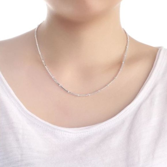 925 Sterling Silver Beaded Snakechain Necklace - Picture 3 of 3